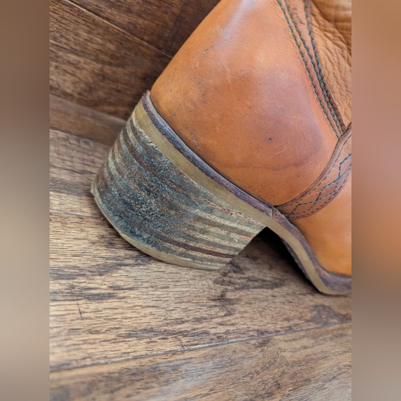 Vintage 70s Longhorn Stitched Campus Frye style Amber leather Western Boots 10 D - Picture 13 of 16